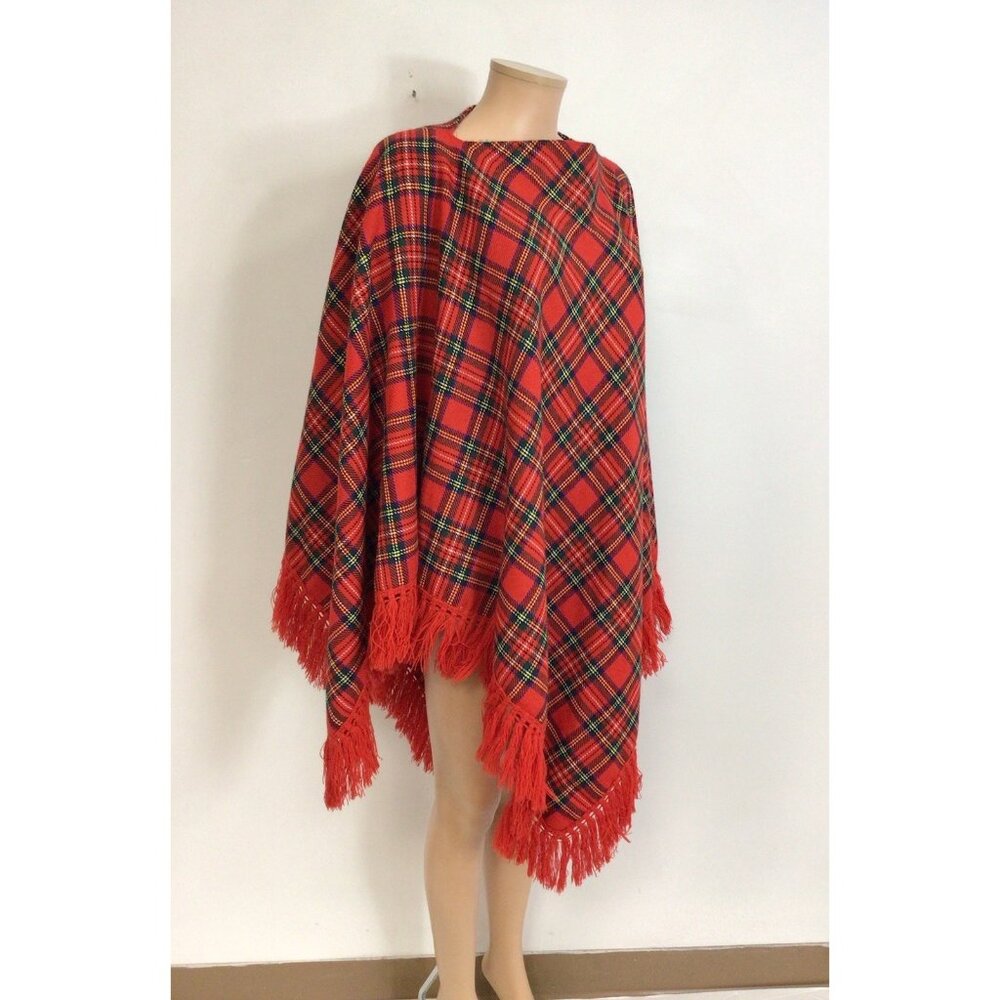 Vintage Red Plaid Cape Coat Made in Japan Womens One Size
